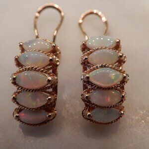 Vintage 14 Karat Yellow Gold Opal Omega Backed Clip On Earrings